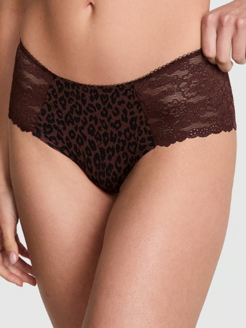 PINK VS Lace-Trim Ganache Leopard Print NO-SHOW CHEEKY PANTY Size XL
